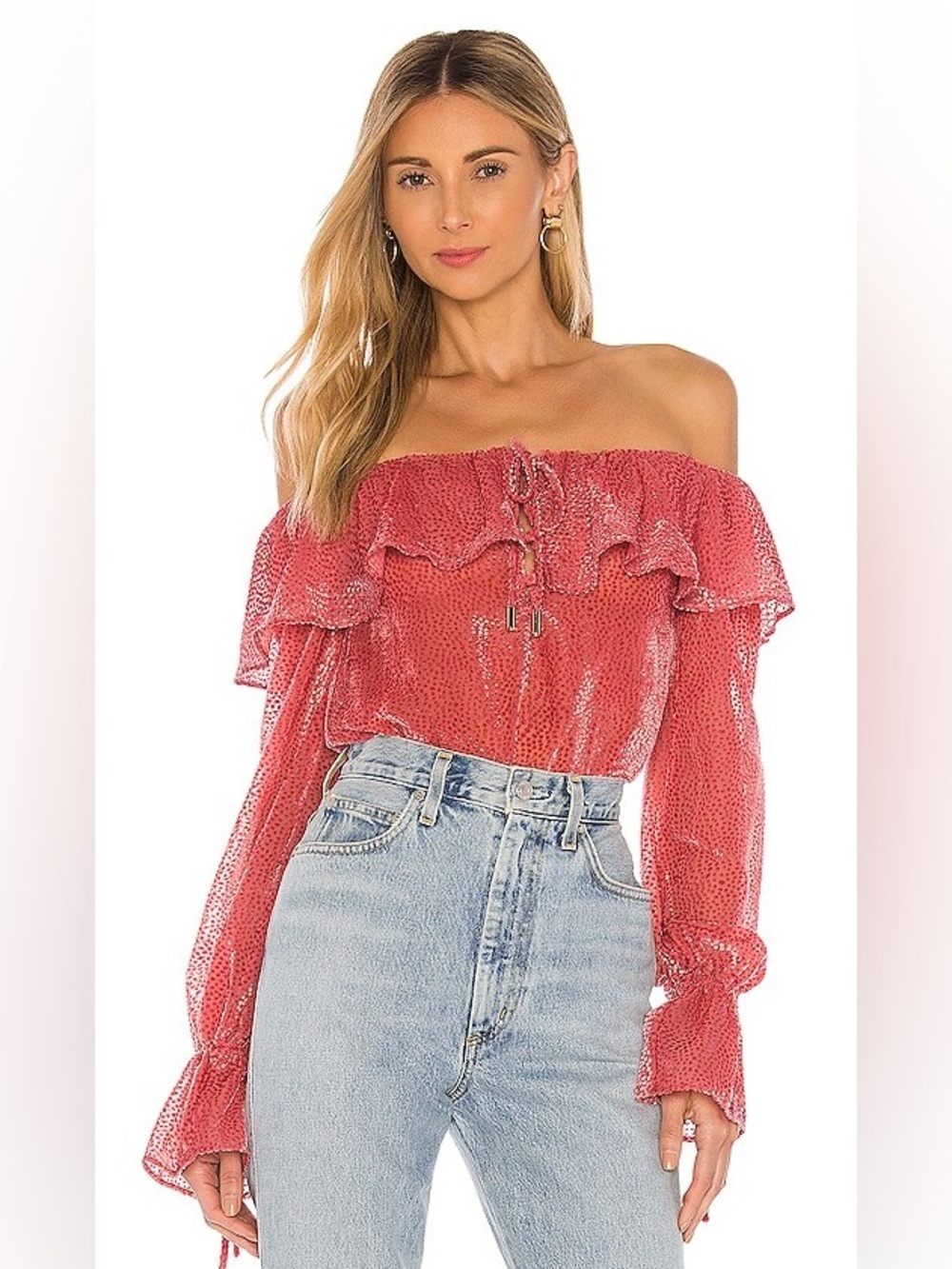 REVOLVE House of Harlow 1960 Vada Off Shoulder Velvet Bodysuit in Rose